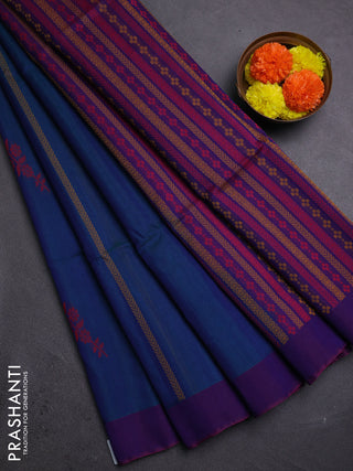 Peacock Blue & Purple Kora Silk Cotton Saree