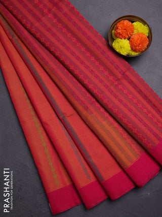 Sunset Orange & Pink Kora Silk Cotton Saree