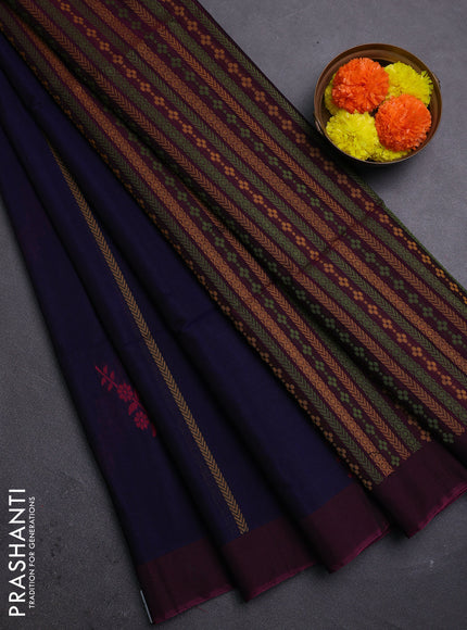 Blue & Wine Kora Silk Cotton Saree