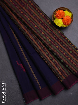 Blue & Wine Kora Silk Cotton Saree