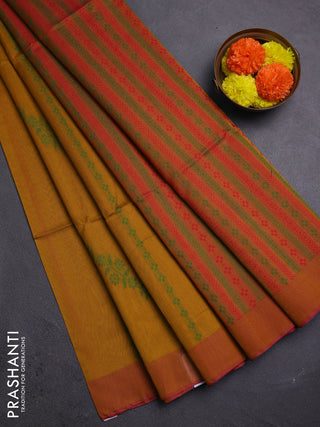 Mustard Yellow & Pink Kora Silk Cotton Saree