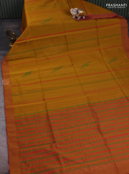 Mustard Yellow & Pink Kora Silk Cotton Saree