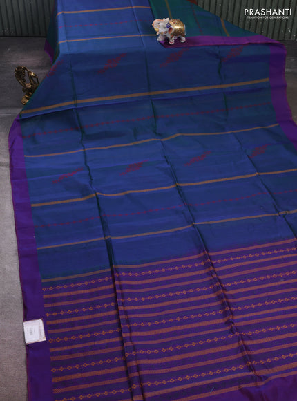 Peacock Blue & Purple Kora Silk Cotton Saree
