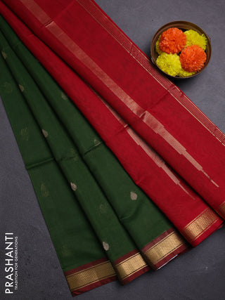 Sap Green & Maroon Kora Silk Cotton Saree