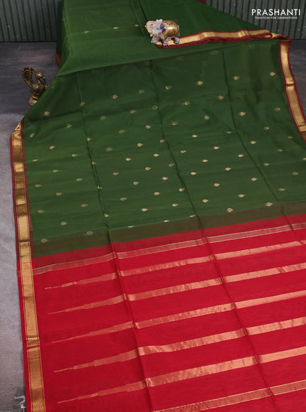 Sap Green & Maroon Kora Silk Cotton Saree