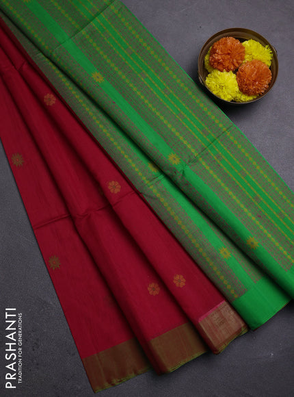 Red & Green Kora Silk Cotton Saree