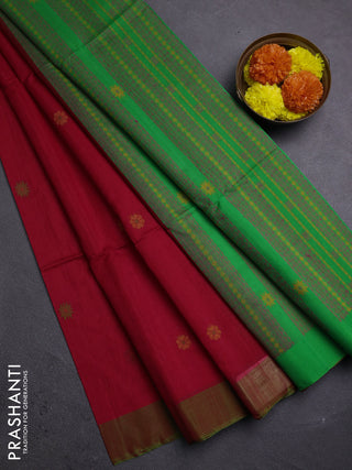 Red & Green Kora Silk Cotton Saree