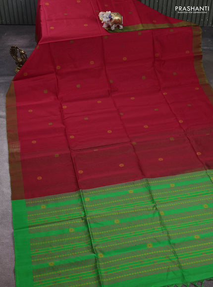 Red & Green Kora Silk Cotton Saree
