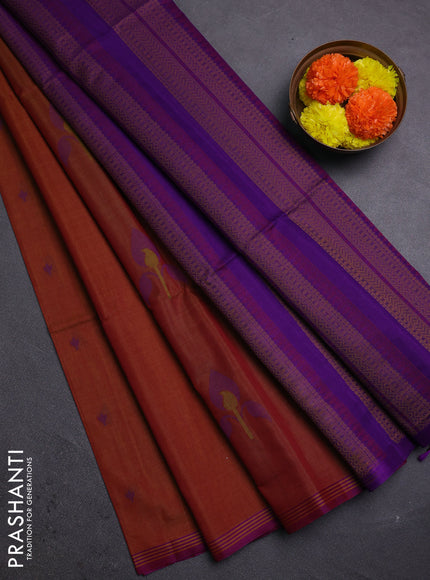 Rust & Purple Kora Silk Cotton Saree
