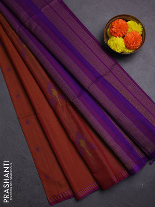 Rust & Purple Kora Silk Cotton Saree