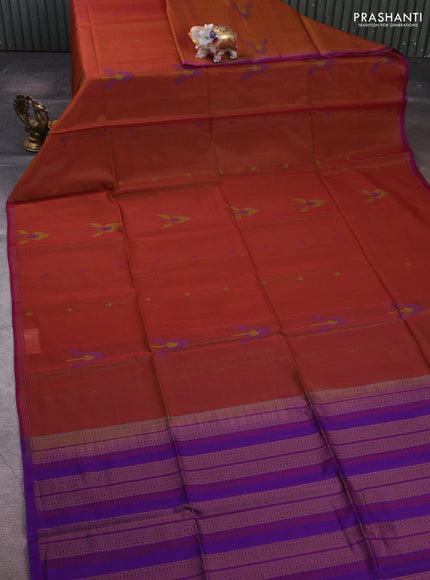 Rust & Purple Kora Silk Cotton Saree