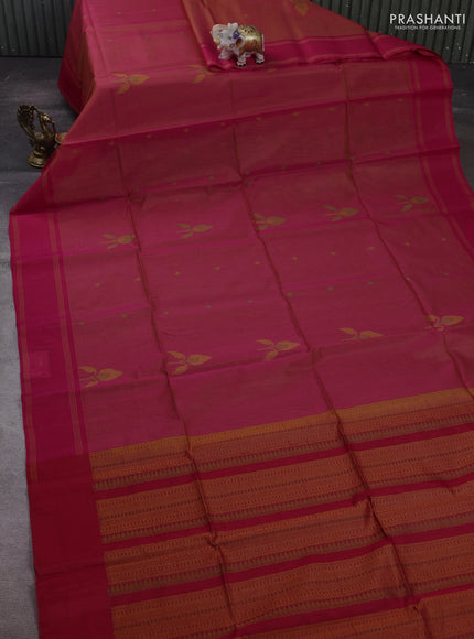 Sunet Orange & Pink Kora Silk Cotton Saree