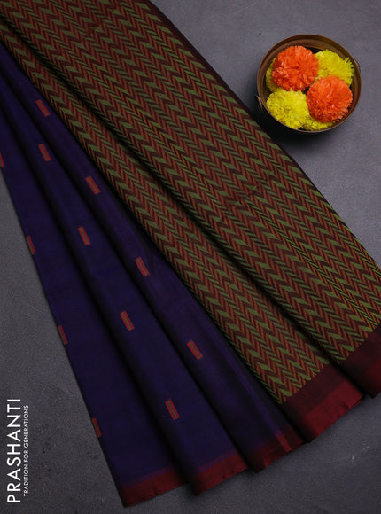 Blue & Maroon Kora Silk Cotton Saree