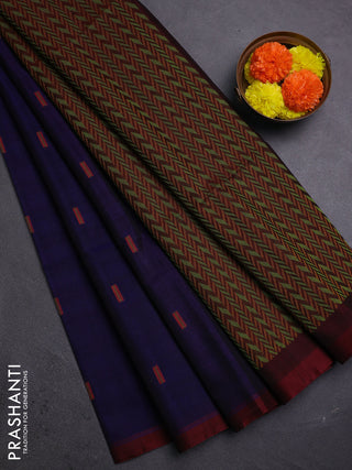 Blue & Maroon Kora Silk Cotton Saree