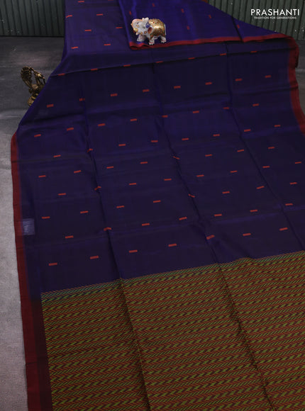 Blue & Maroon Kora Silk Cotton Saree