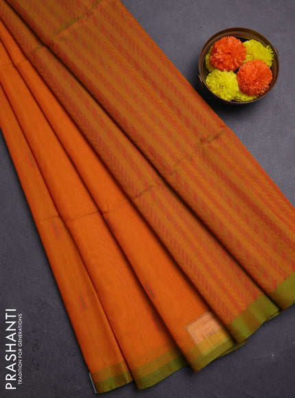 Mango Yellow & Green Kora Silk Cotton Saree