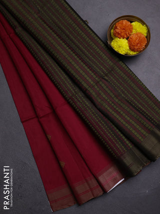 Maroon & Chiku  Kora Silk Cotton Saree