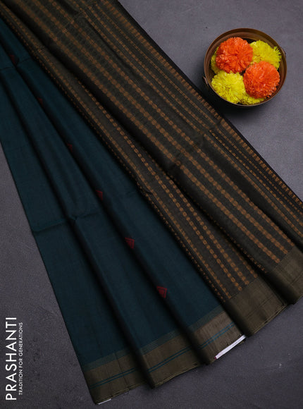 Peacock Green & Olive Green Kora Silk Cotton Saree