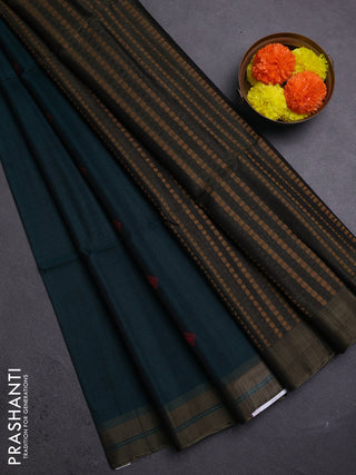 Peacock Green & Olive Green Kora Silk Cotton Saree