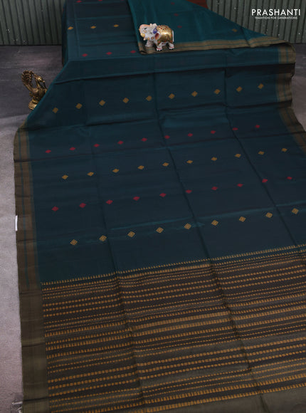 Peacock Green & Olive Green Kora Silk Cotton Saree