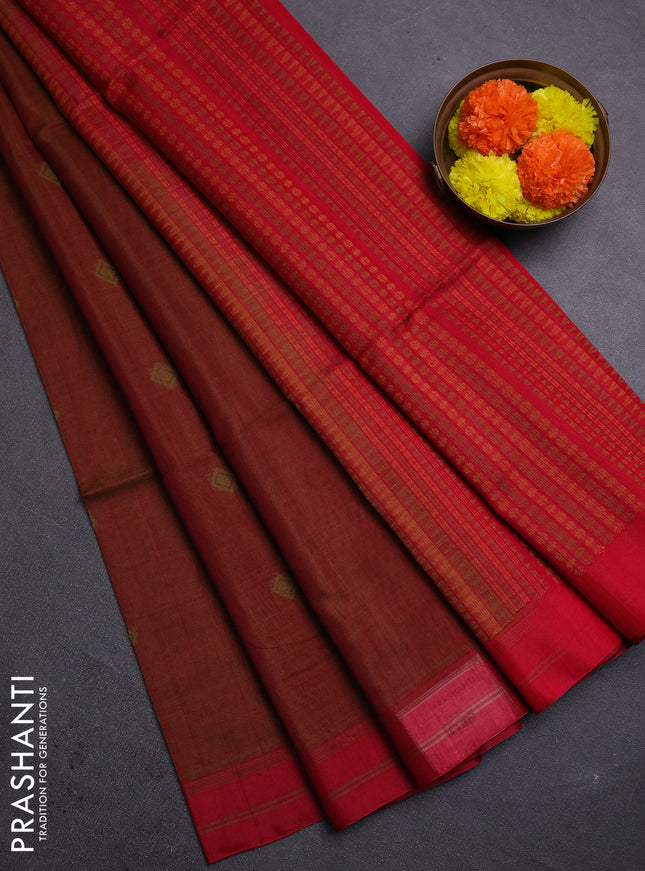 Rust & Red Kora Silk Cotton Saree