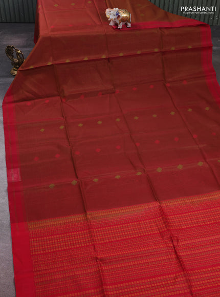 Rust & Red Kora Silk Cotton Saree