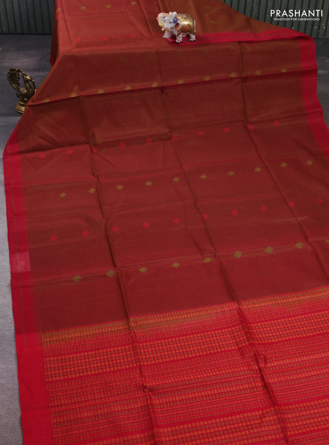 Rust & Red Kora Silk Cotton Saree