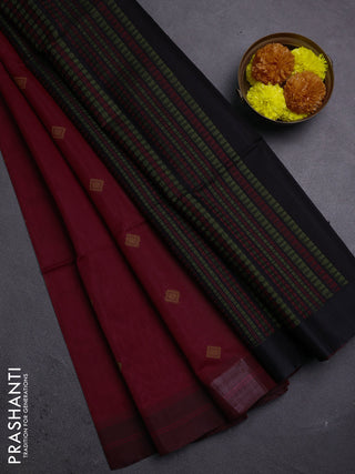 Maroon & Black Kora Silk Cotton Saree