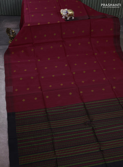 Maroon & Black Kora Silk Cotton Saree