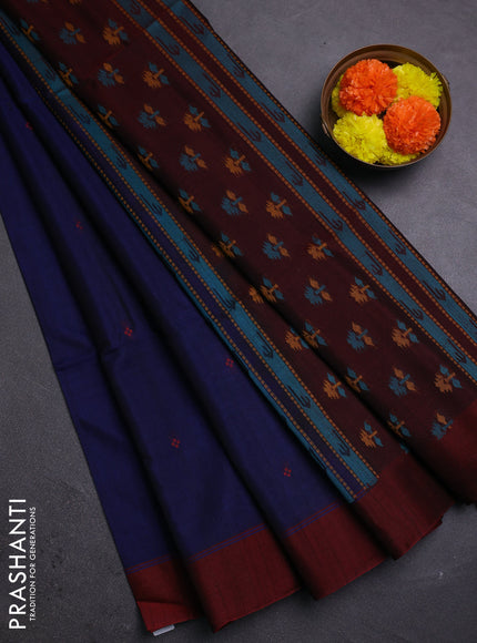 Blue & Maroon Kora Silk Cotton Saree