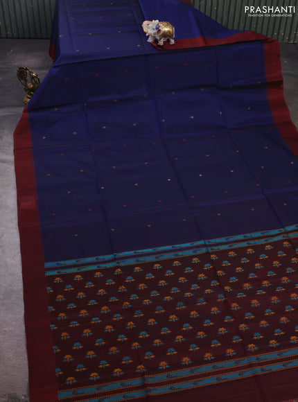 Blue & Maroon Kora Silk Cotton Saree
