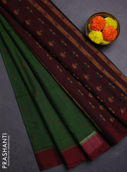 Green & Maroon Kora Silk Cotton Saree