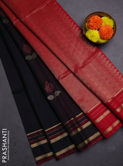 Black & Red Kora Silk Cotton Saree