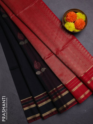Black & Red Kora Silk Cotton Saree
