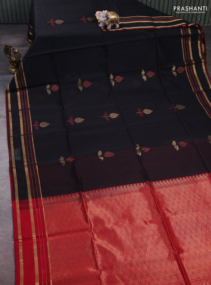 Black & Red Kora Silk Cotton Saree