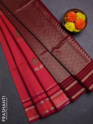 Orange & Maroon Kora Silk Cotton Saree