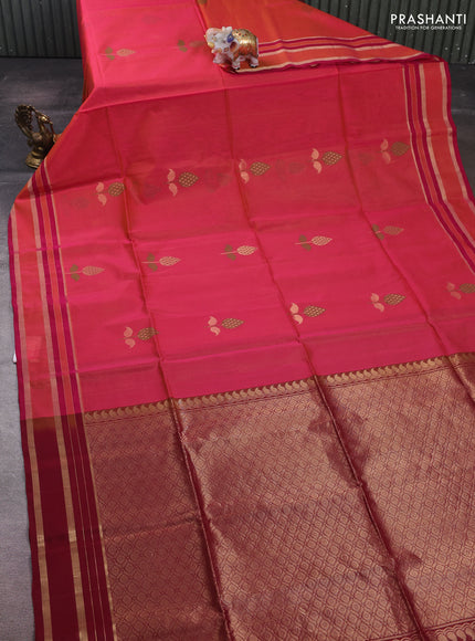 Orange & Maroon Kora Silk Cotton Saree