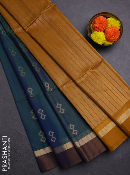 Green & Mustard Kora Silk Cotton Saree