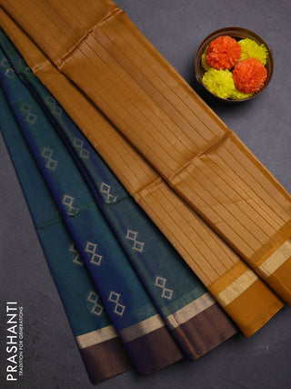 Green & Mustard Kora Silk Cotton Saree