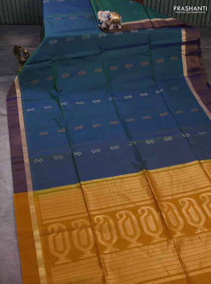 Green & Mustard Kora Silk Cotton Saree