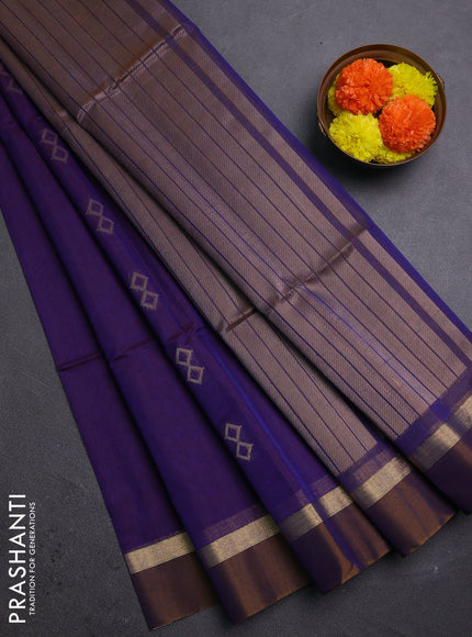 Purple & Mustard Kora Silk Cotton Saree