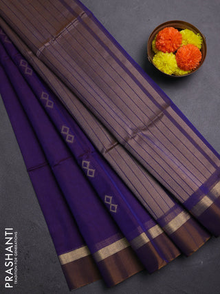 Purple & Mustard Kora Silk Cotton Saree
