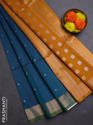 Teal Green & Mustard Kora Silk Cotton Saree