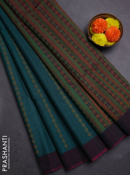 Teal Green & Magenta Pink Kora Silk Cotton Saree