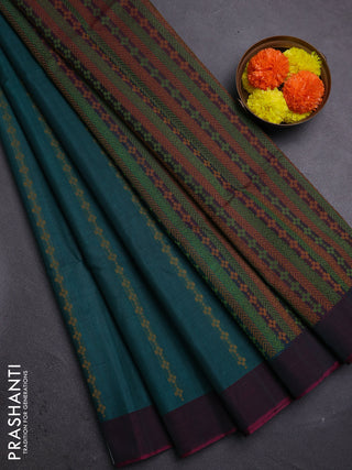 Teal Green & Magenta Pink Kora Silk Cotton Saree