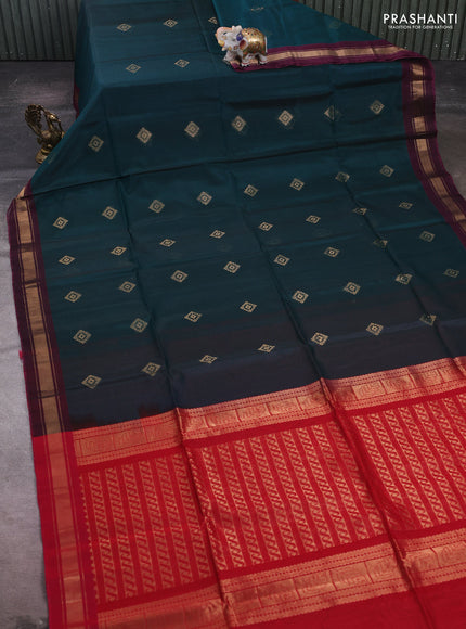 Peacock Green & Red Kora Silk Cotton Saree