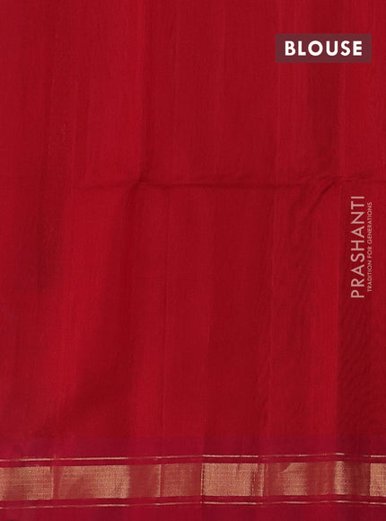 Peacock Green & Red Kora Silk Cotton Saree