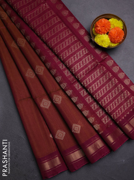 Rust & Wine Kora Silk Cotton Saree