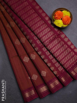 Rust & Wine Kora Silk Cotton Saree