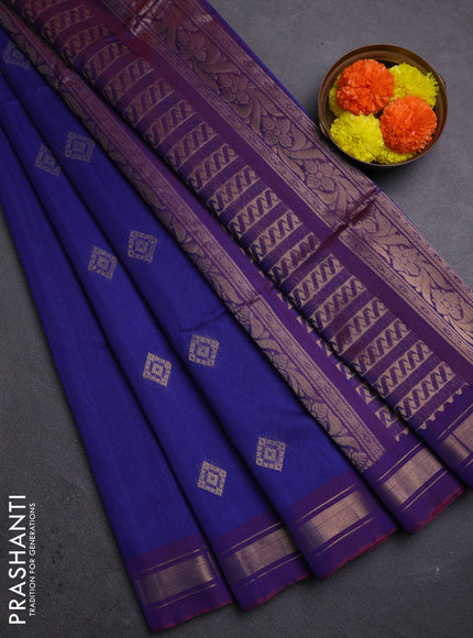 Blue & Wine Kora Silk Cotton Saree